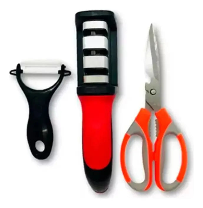 Set de Tijeras + Afilador + Pelador Cocina